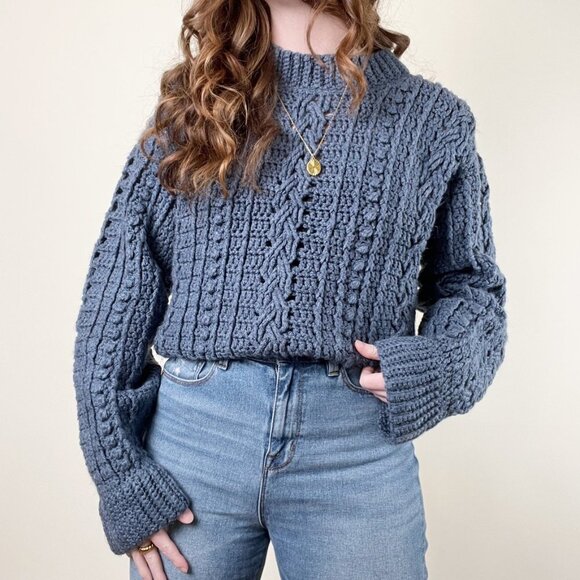 Vintage Handmade Cable Knit Slouchy Oversized Sweater Chunky Cozy Aran Preppy - Picture 3 of 6